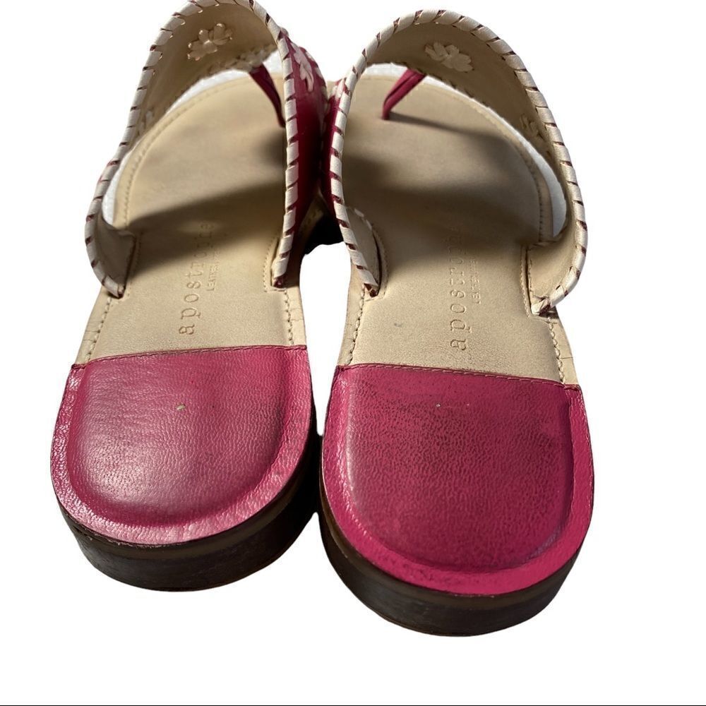 APOSTROPHE PINK/WHITE LEATHER THONG SANDAL SZ 7M - Picture 4 of 11